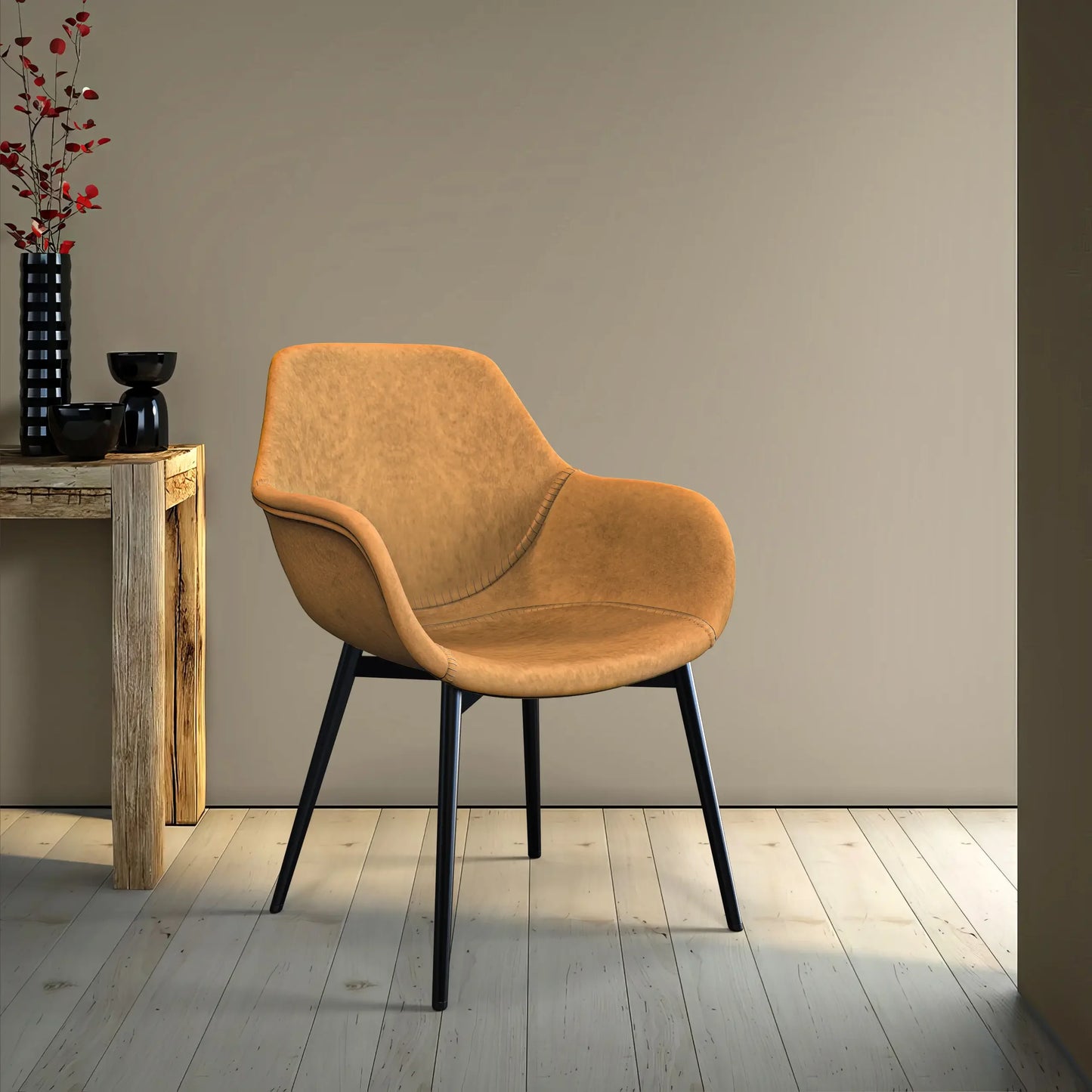 Markley Leather Dining Chair with Powder-Coated Iron Legs