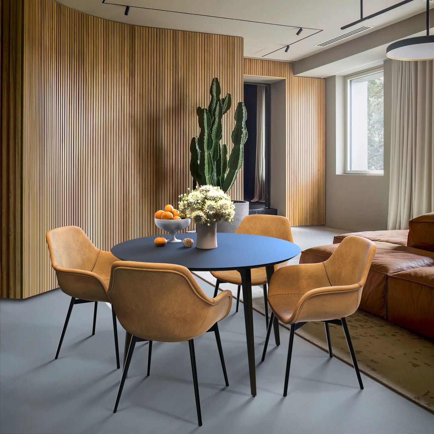 Markley Leather Dining Chair with Powder-Coated Iron Legs