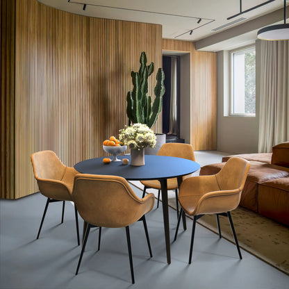Markley Leather Dining Chair with Powder-Coated Iron Legs