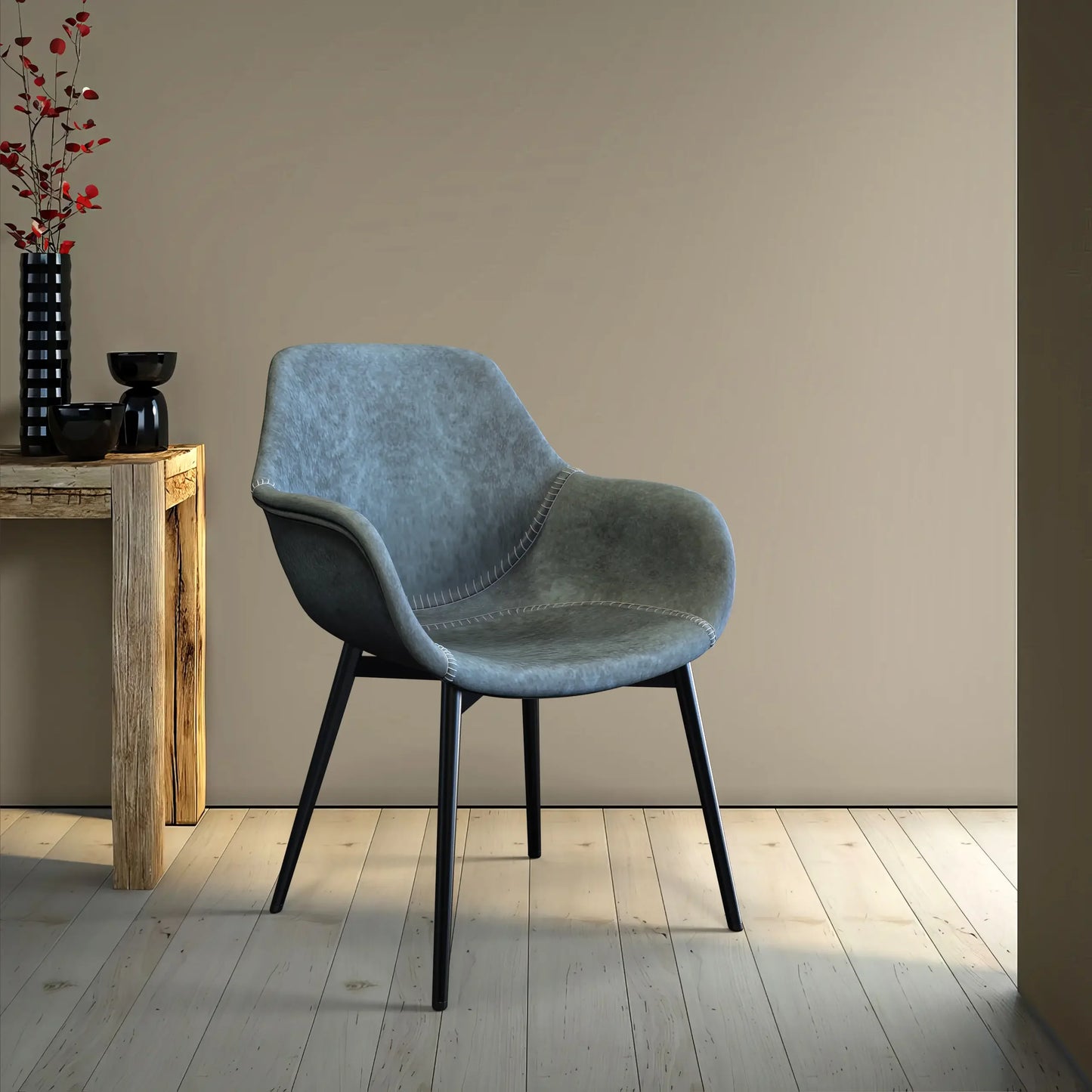 Markley Leather Dining Chair with Powder-Coated Iron Legs