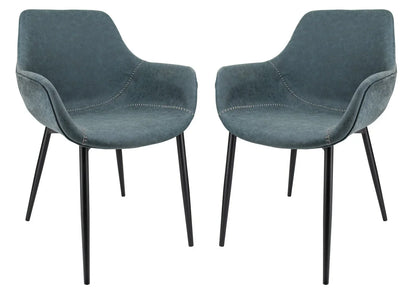 Markley Modern Leather Dining Arm Chair With Metal Legs Set of 2 - Elax Furniture
