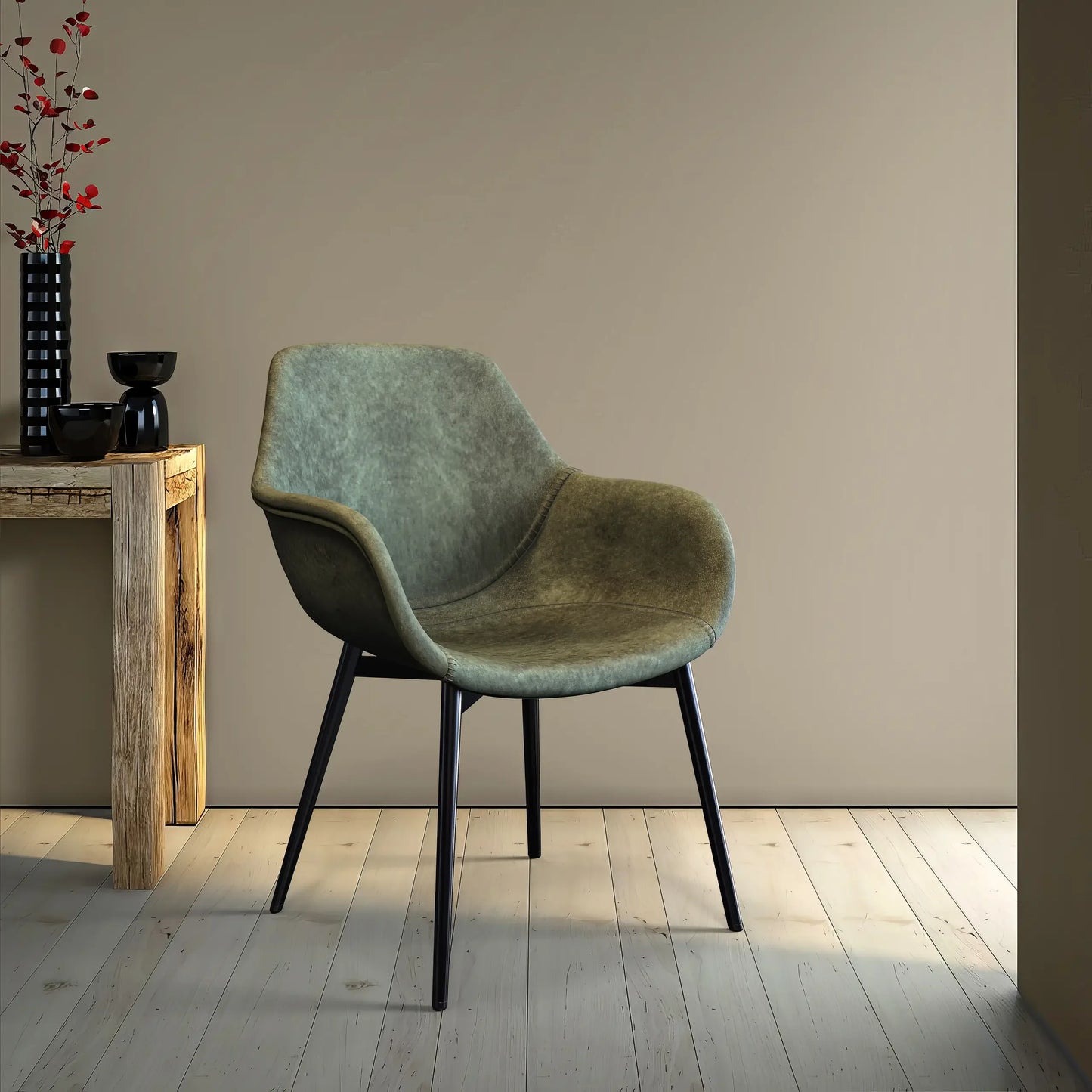Markley Leather Dining Chair with Powder-Coated Iron Legs