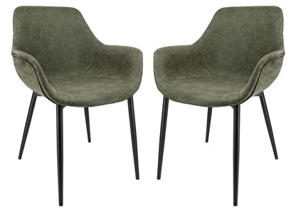 Markley Modern Leather Dining Arm Chair With Metal Legs Set of 2 - Elax Furniture