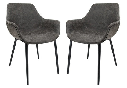 Markley Modern Leather Dining Arm Chair With Metal Legs Set of 2 - Elax Furniture