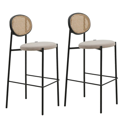 Euston Wicker Bar Stool with Black Powder Coated Steel Frame and Footrest, Set of 2 - Elax Furniture