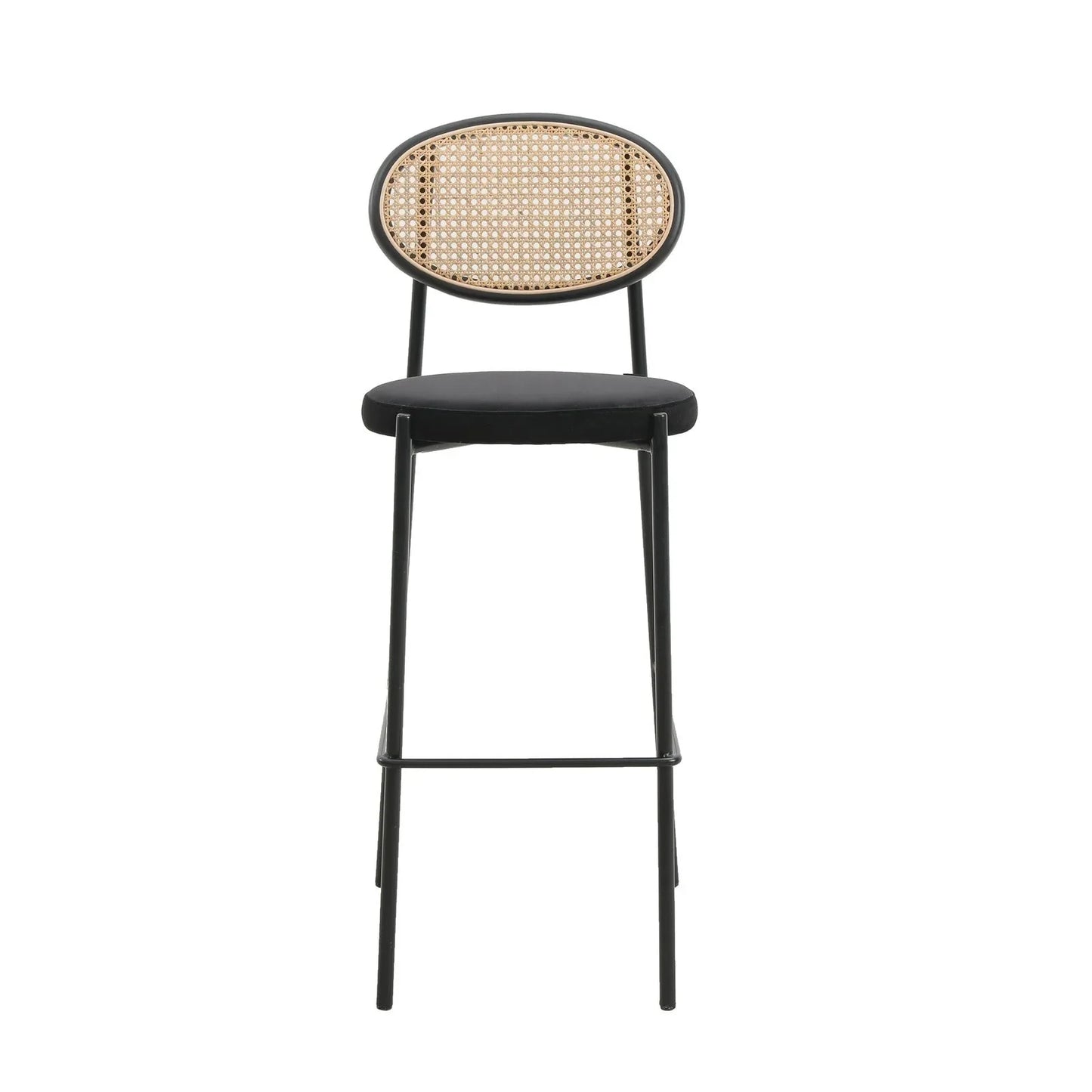 Euston Wicker Bar Stool with Black Powder Coated Steel Frame and Footrest, Set of 2 - Elax Furniture