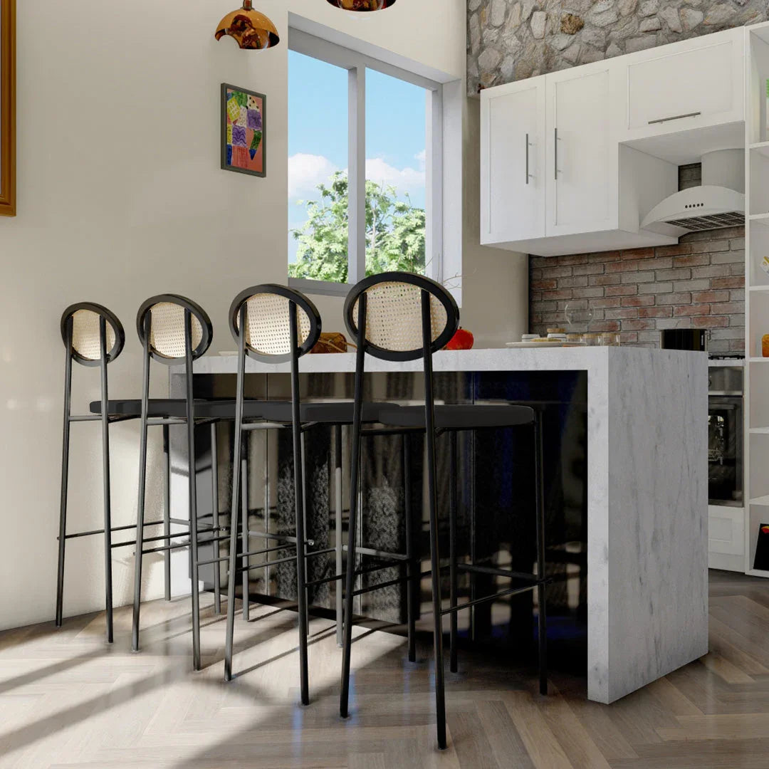 Euston Wicker Bar Stool with Black Powder Coated Steel Frame and Footrest - Elax Furniture