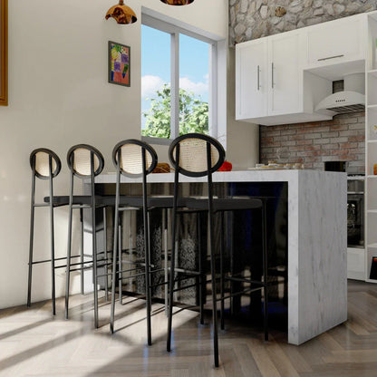 Euston Wicker Bar Stool with Black Powder Coated Steel Frame and Footrest - Elax Furniture