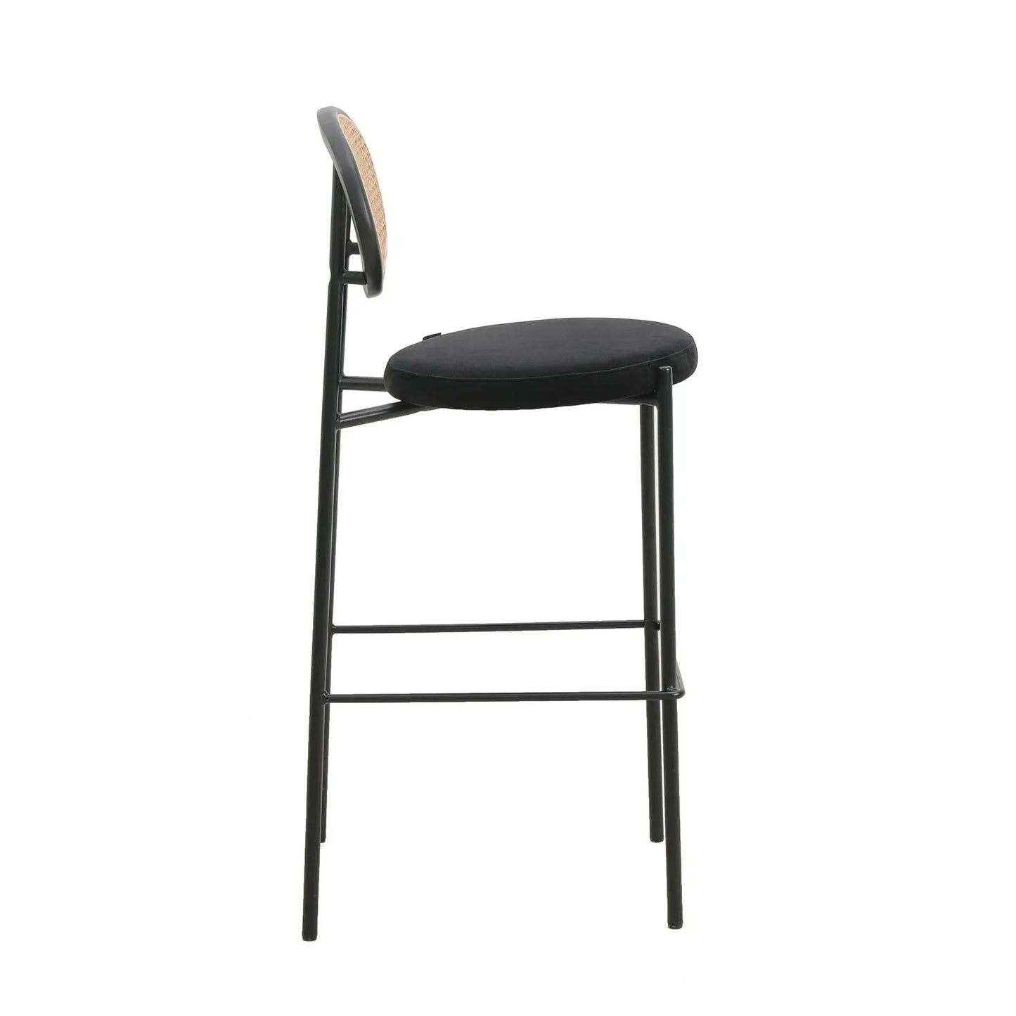 Euston Wicker Bar Stool with Black Powder Coated Steel Frame and Footrest - Elax Furniture