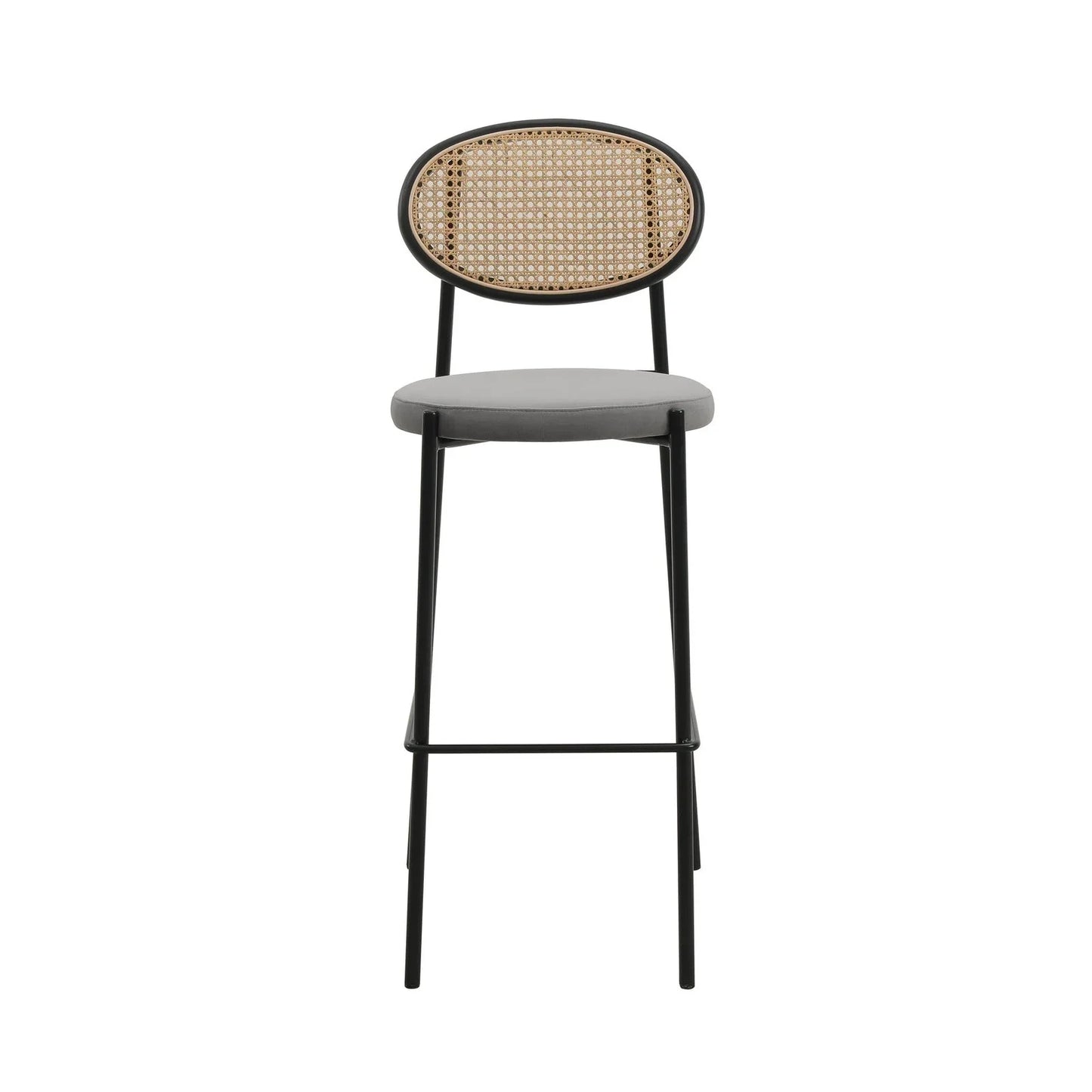 Euston Wicker Bar Stool with Black Powder Coated Steel Frame and Footrest, Set of 2 - Elax Furniture