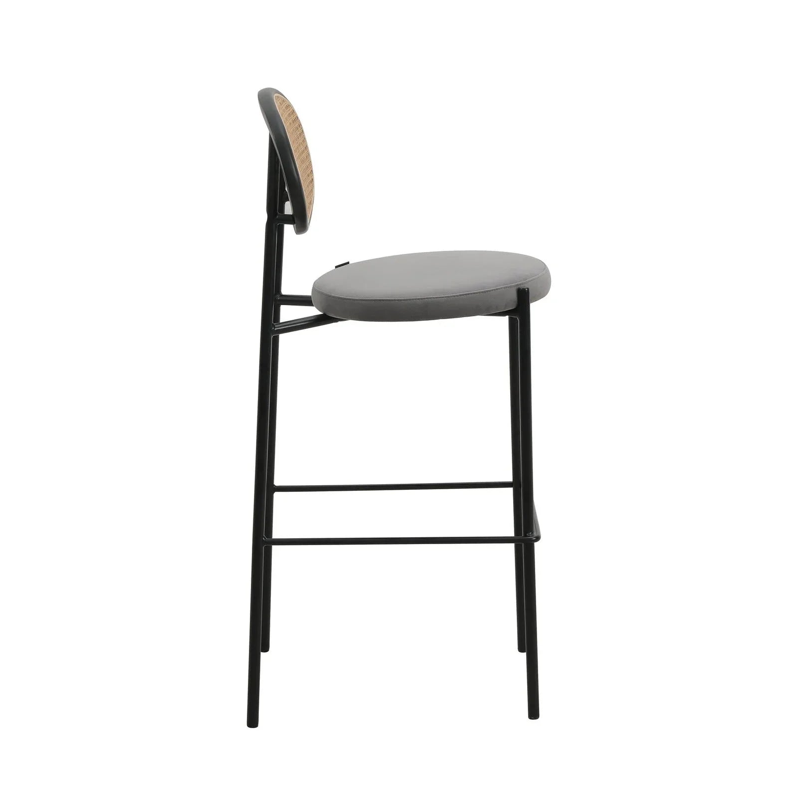Euston Wicker Bar Stool with Black Powder Coated Steel Frame and Footrest, Set of 2 - Elax Furniture