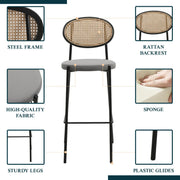 Euston Wicker Bar Stool with Black Powder Coated Steel Frame and Footrest - Elax Furniture