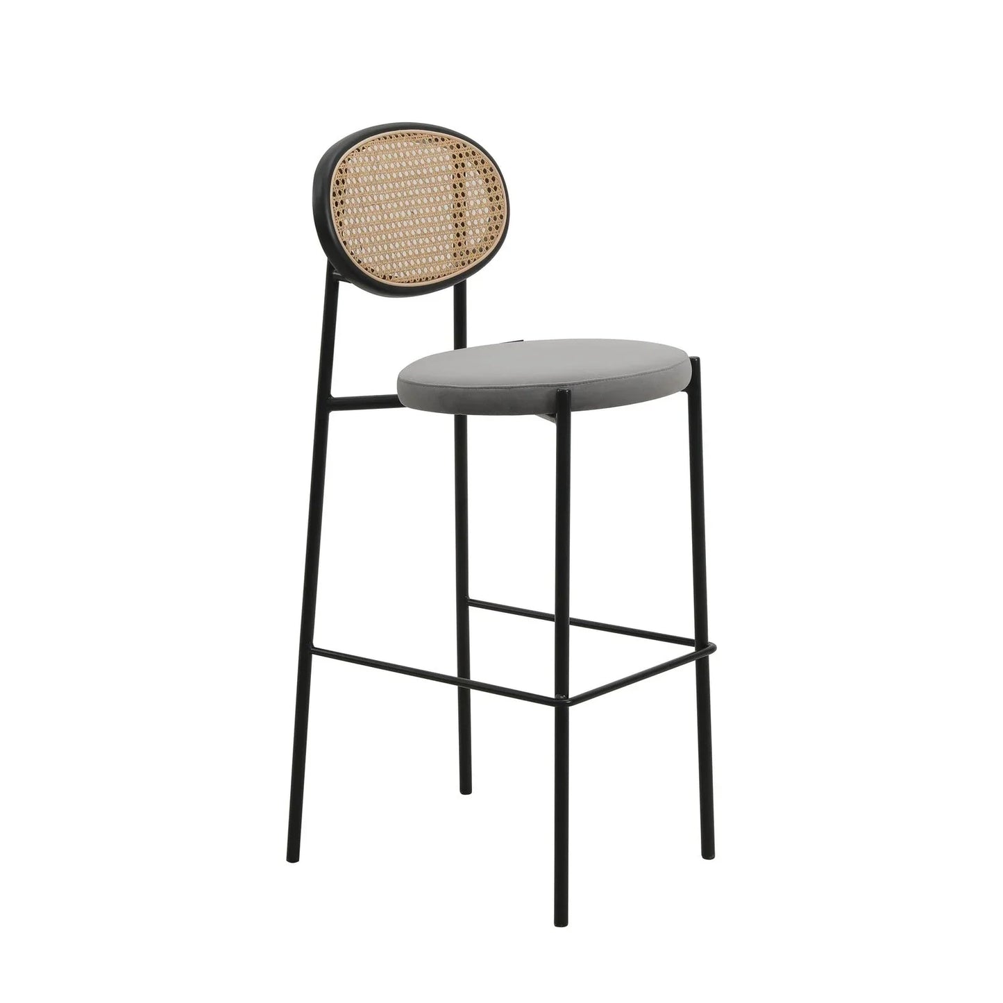 Euston Wicker Bar Stool with Black Powder Coated Steel Frame and Footrest - Elax Furniture