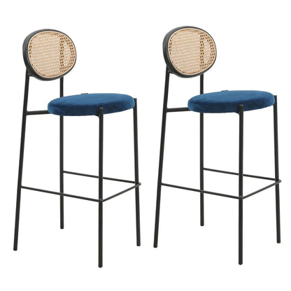 Euston Wicker Bar Stool with Black Powder Coated Steel Frame and Footrest, Set of 2 - Elax Furniture