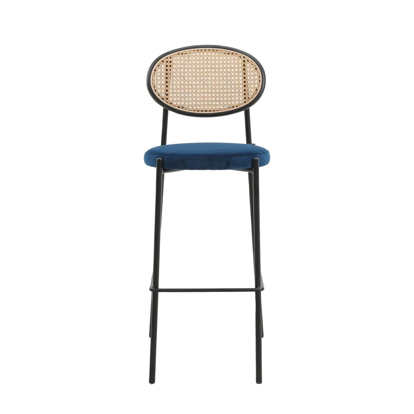 Euston Wicker Bar Stool with Black Powder Coated Steel Frame and Footrest, Set of 2 - Elax Furniture