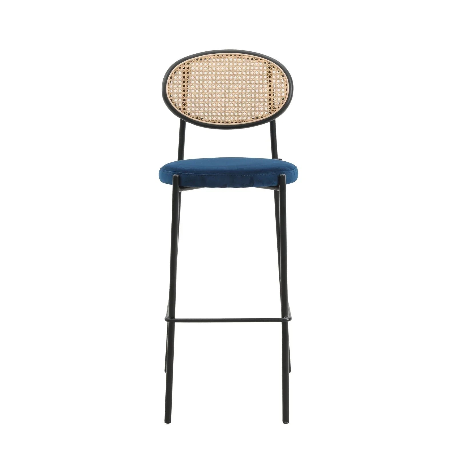 Euston Wicker Bar Stool with Black Powder Coated Steel Frame and Footrest, Set of 2 - Elax Furniture