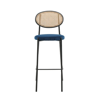 Euston Wicker Bar Stool with Black Powder Coated Steel Frame and Footrest, Set of 2 - Elax Furniture