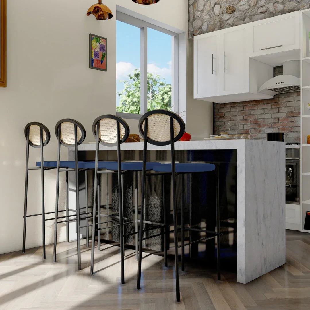 Euston Wicker Bar Stool with Black Powder Coated Steel Frame and Footrest - Elax Furniture