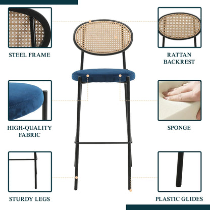 Euston Wicker Bar Stool with Black Powder Coated Steel Frame and Footrest - Elax Furniture