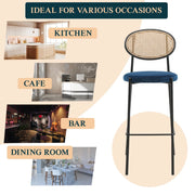 Euston Wicker Bar Stool with Black Powder Coated Steel Frame and Footrest - Elax Furniture