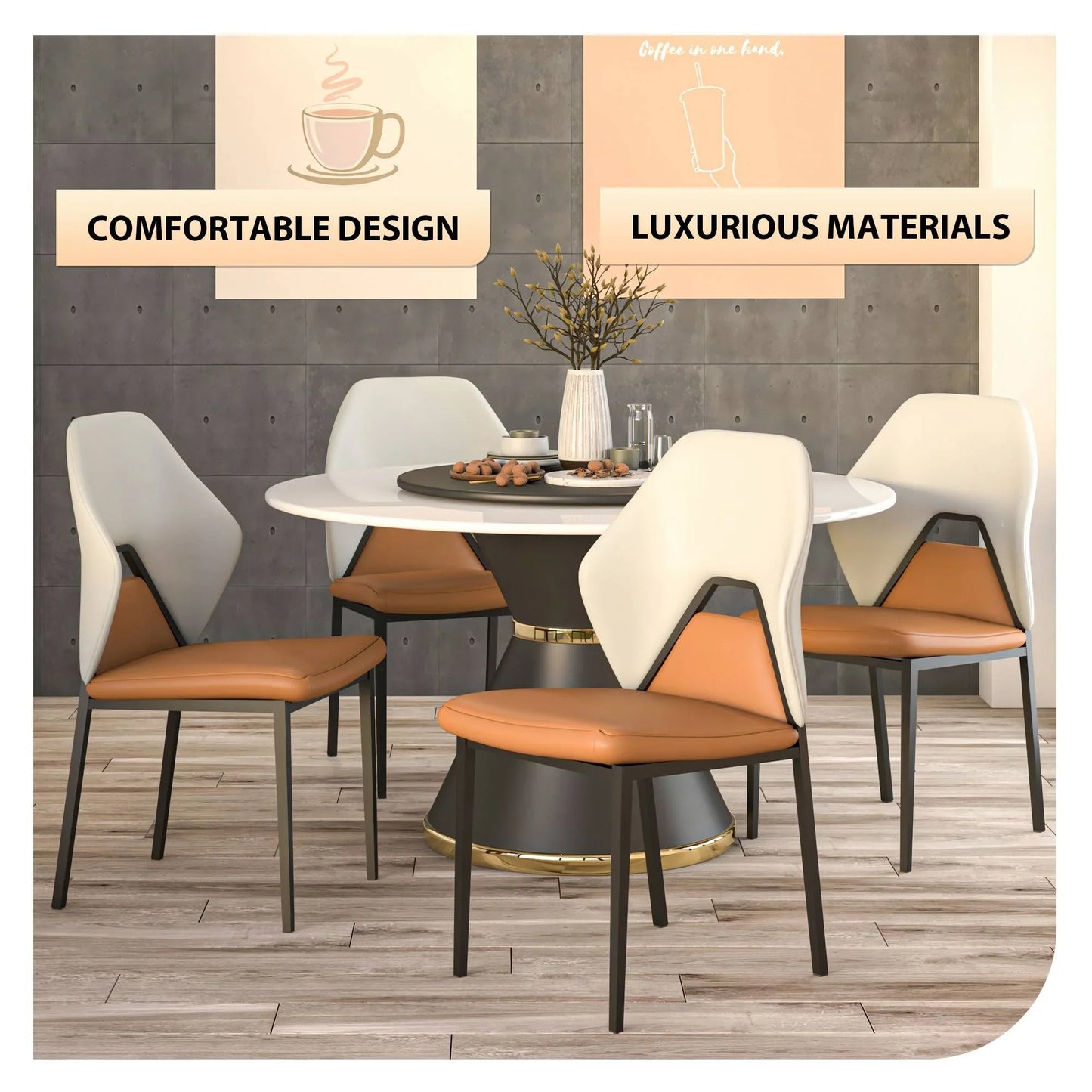 Eclat Collection Modern Upholstered Leather Dining Chair Set of 4 - Elax Furniture