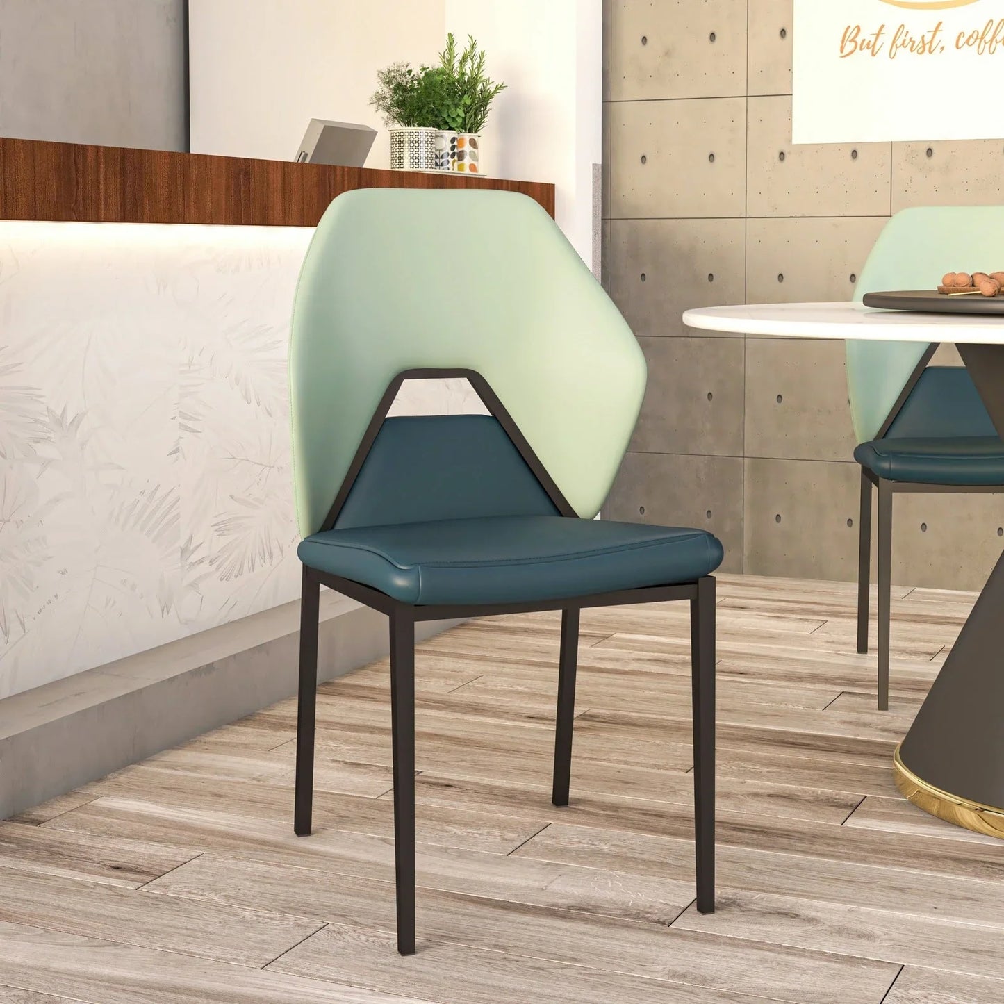 ECLAT Dining Chair with Upholstered Leather Seat and Back in Black Iron - Elax Furniture