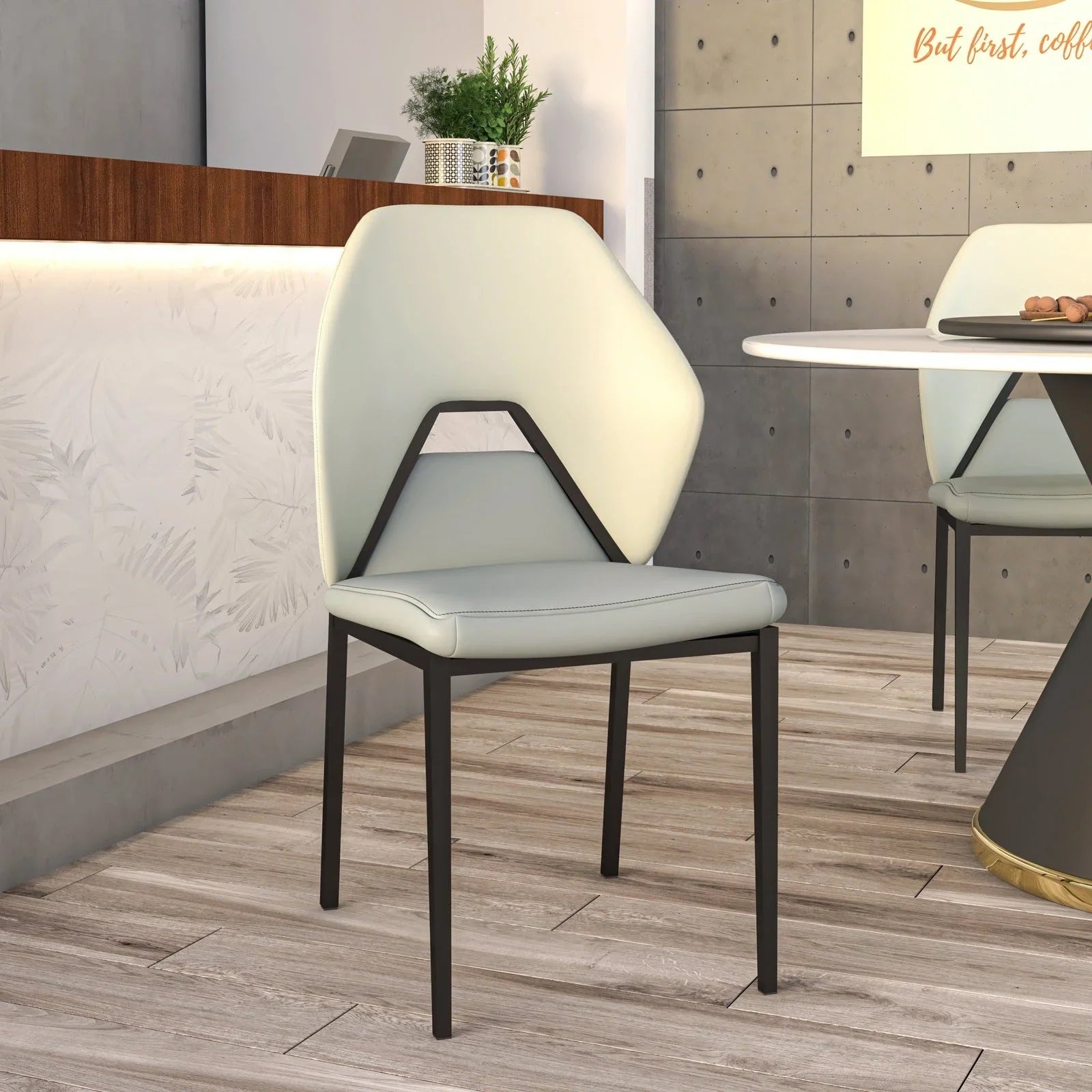 ECLAT Dining Chair with Upholstered Leather Seat and Back in Black Iron - Elax Furniture