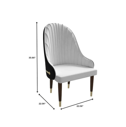 Elara Leather Dining Chair with Elegant Ripple Back and Gold Accents in Rubberwood - Elax Furniture