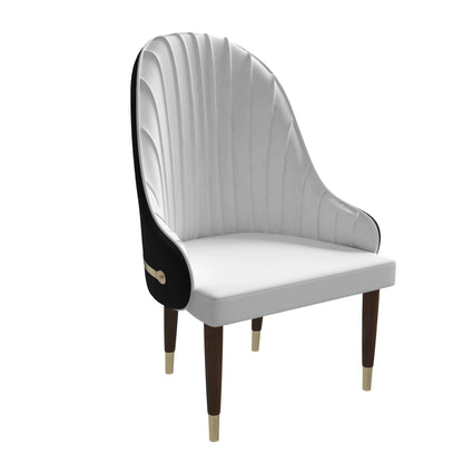 Elara Leather Dining Chair with Elegant Ripple Back and Gold Accents in Rubberwood - Elax Furniture