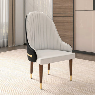 Elara Leather Dining Chair with Elegant Ripple Back and Gold Accents in Rubberwood - Elax Furniture