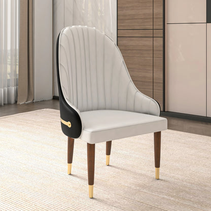 Elara Leather Dining Chair with Elegant Ripple Back and Gold Accents in Rubberwood - Elax Furniture