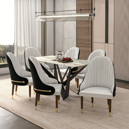 Elara Leather Dining Chair with Elegant Ripple Back and Gold Accents in Rubberwood - Elax Furniture