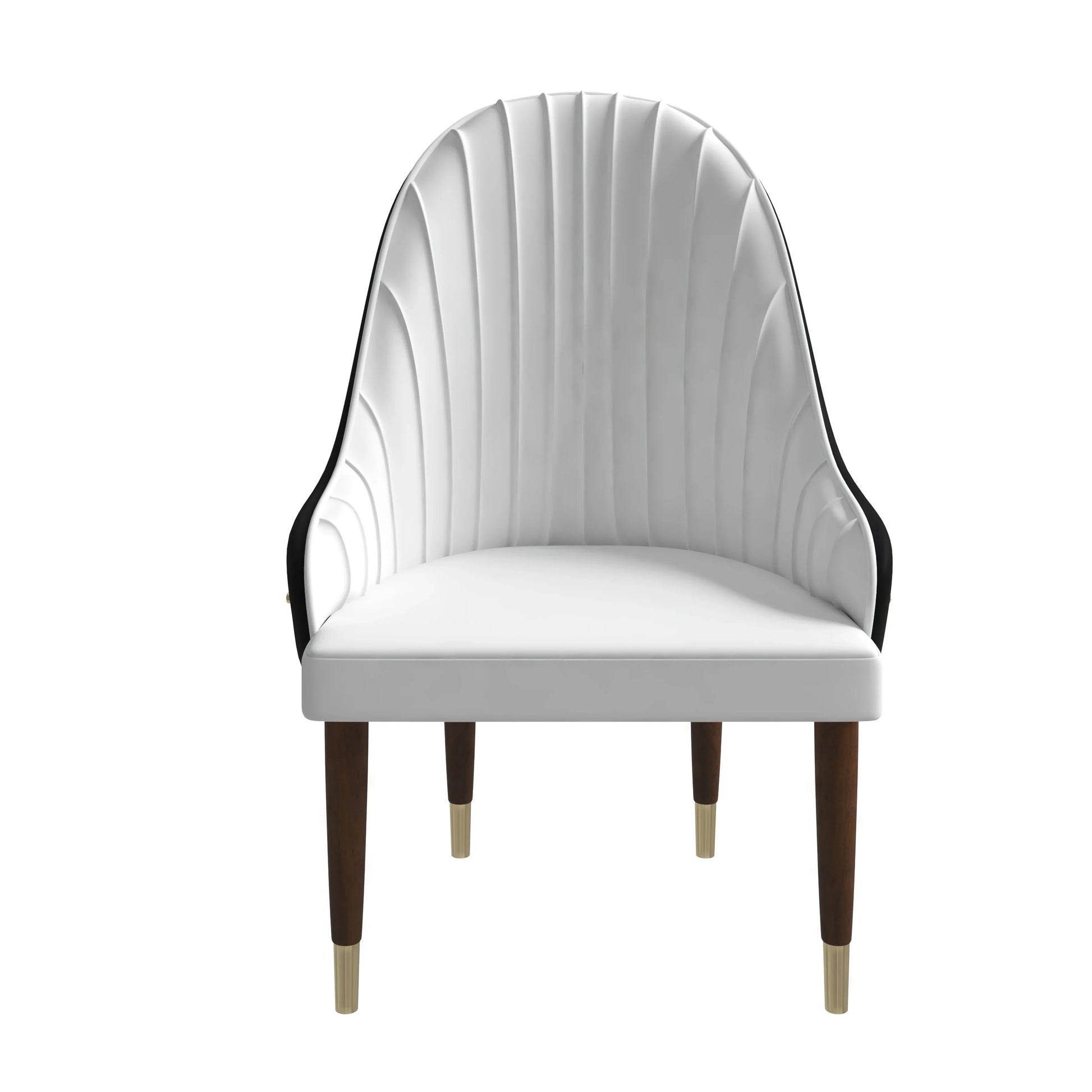 Elara Leather Dining Chair with Elegant Ripple Back and Gold Accents in Rubberwood - Elax Furniture