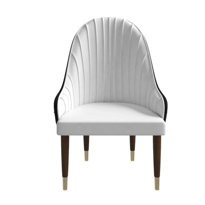 Elara Leather Dining Chair with Elegant Ripple Back and Gold Accents in Rubberwood - Elax Furniture