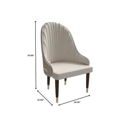Elara Leather Dining Chair with Elegant Ripple Back and Gold Accents in Rubberwood - Elax Furniture