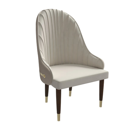 Elara Leather Dining Chair with Elegant Ripple Back and Gold Accents in Rubberwood - Elax Furniture