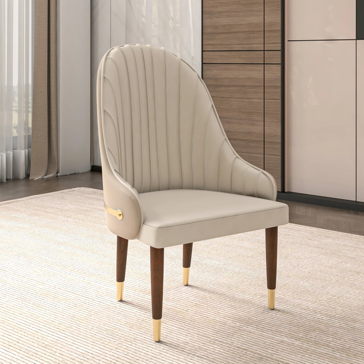Elara Leather Dining Chair with Elegant Ripple Back and Gold Accents in Rubberwood - Elax Furniture