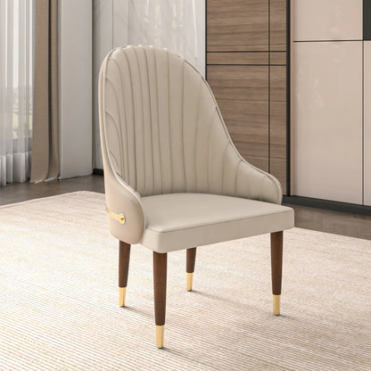 Elara Leather Dining Chair with Elegant Ripple Back and Gold Accents in Rubberwood - Elax Furniture