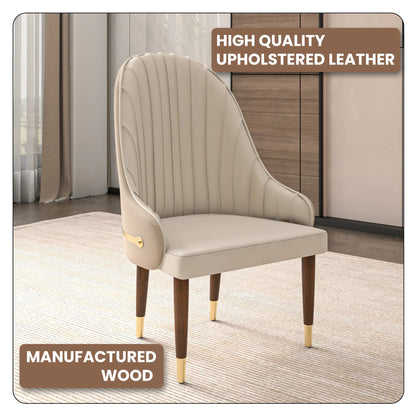 Elara Leather Dining Chair with Elegant Ripple Back and Gold Accents in Rubberwood - Elax Furniture