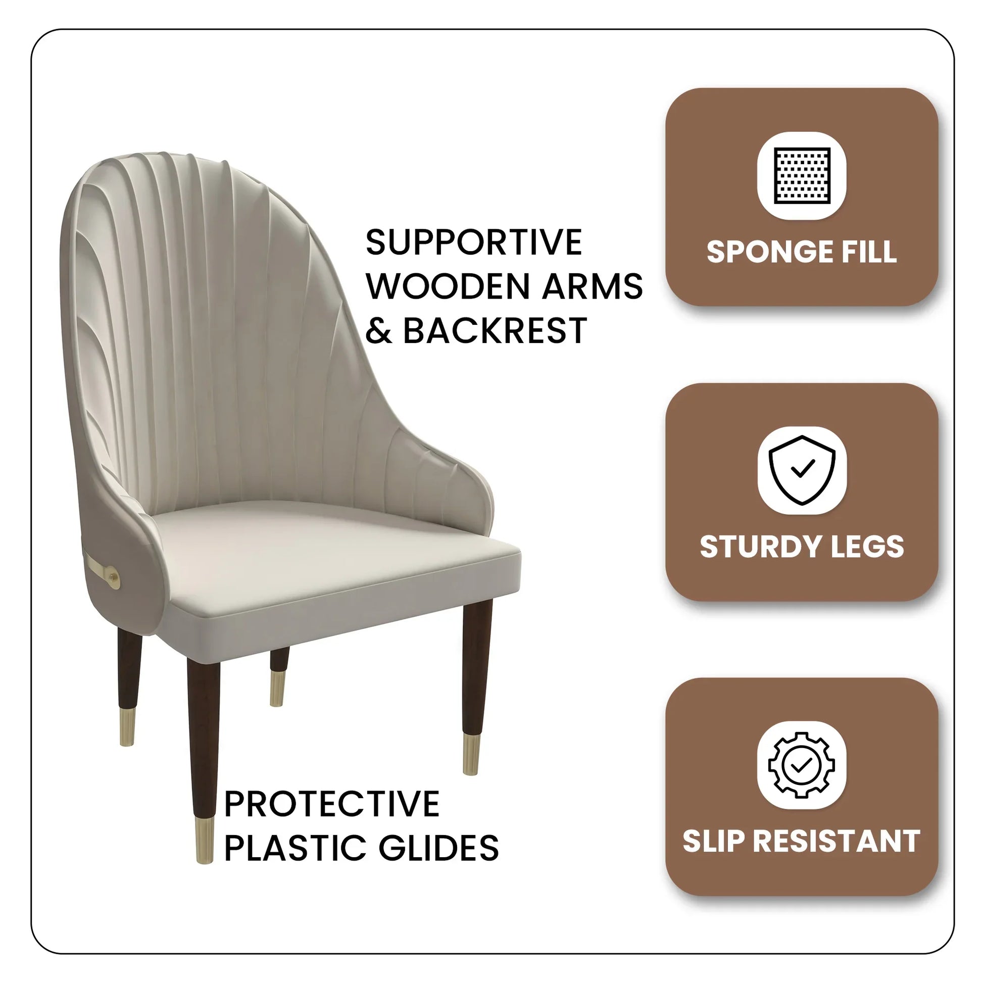 Elara Leather Dining Chair with Elegant Ripple Back and Gold Accents in Rubberwood - Elax Furniture