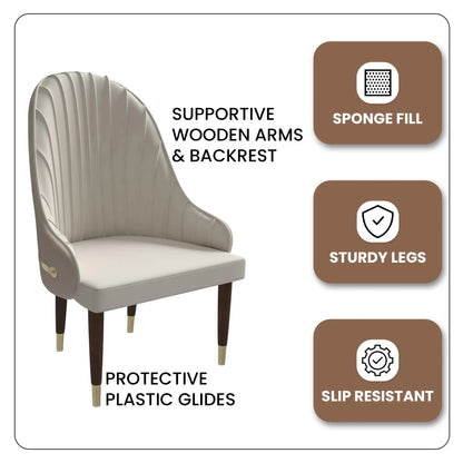 Elara Leather Dining Chair with Elegant Ripple Back and Gold Accents in Rubberwood - Elax Furniture