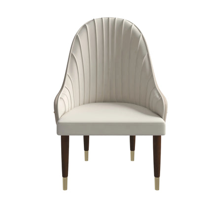 Elara Leather Dining Chair with Elegant Ripple Back and Gold Accents in Rubberwood - Elax Furniture