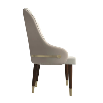 Elara Leather Dining Chair with Elegant Ripple Back and Gold Accents in Rubberwood - Elax Furniture
