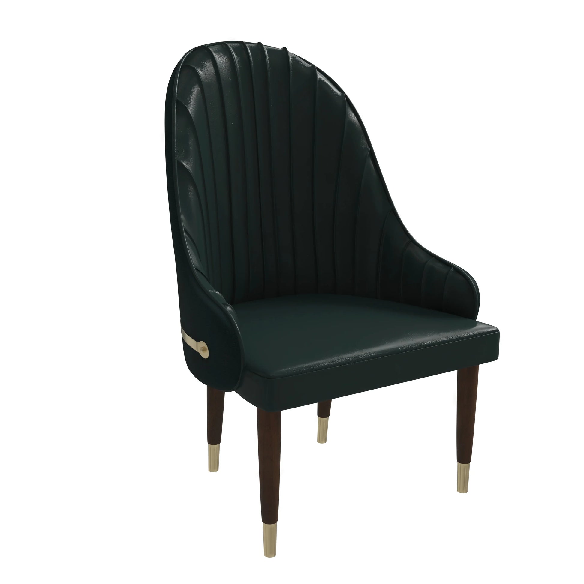 Elara Leather Dining Chair with Elegant Ripple Back and Gold Accents in Rubberwood - Elax Furniture