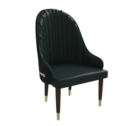 Elara Leather Dining Chair with Elegant Ripple Back and Gold Accents in Rubberwood - Elax Furniture