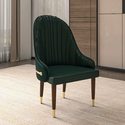 Elara Leather Dining Chair with Elegant Ripple Back and Gold Accents in Rubberwood - Elax Furniture