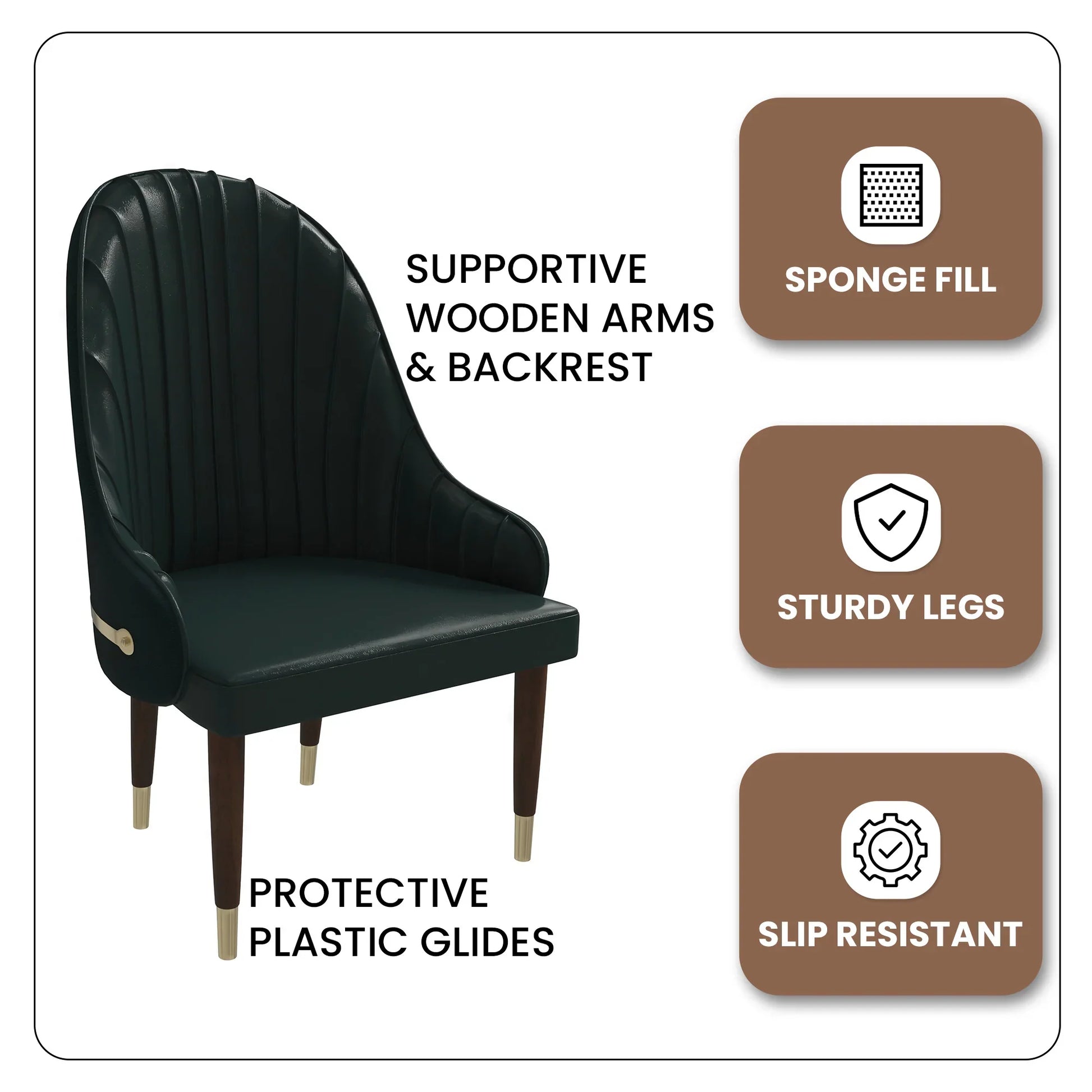 Elara Leather Dining Chair with Elegant Ripple Back and Gold Accents in Rubberwood - Elax Furniture