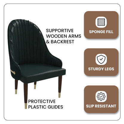 Elara Leather Dining Chair with Elegant Ripple Back and Gold Accents in Rubberwood - Elax Furniture