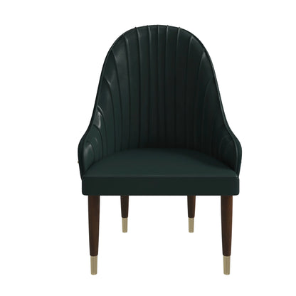 Elara Leather Dining Chair with Elegant Ripple Back and Gold Accents in Rubberwood - Elax Furniture