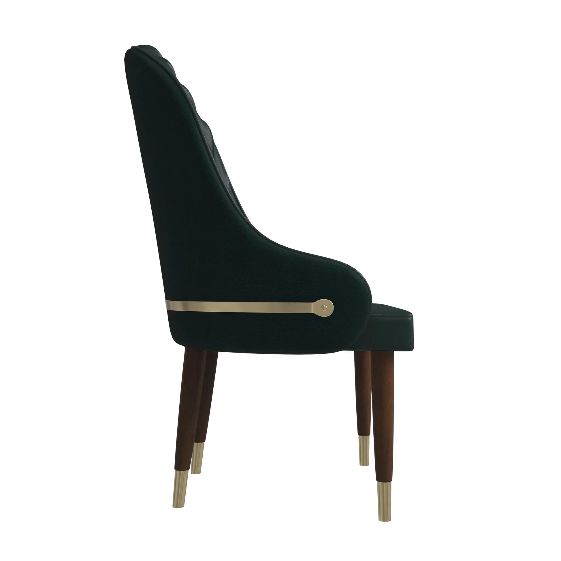 Elara Leather Dining Chair with Elegant Ripple Back and Gold Accents in Rubberwood - Elax Furniture